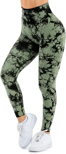 Miniatura 7 de A AGROSTE Leggings con levantamiento de glúteos para mujer, cintura alta, para entrenamiento, gimnasio, yoga, teñido anudado, sin costuras, mallas