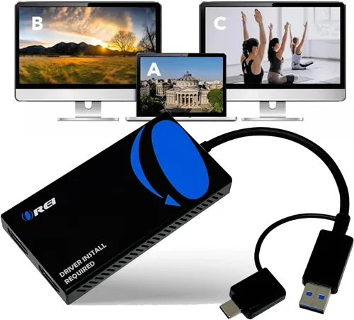 OREI SplitExtend - Divisor HDMI extendido para monitor doble, pantalla de varios monitores, 3 pantallas separadas, adaptador USB A y USB-C a HDMI