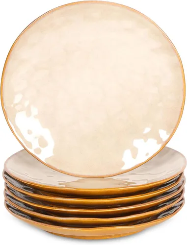 vicrays Juego de Platos de Cena de Cerámica, 10.5 Pulgadas, Juego de 6, Redondos, Apto para Microondas, Horno, Lavavajillas, Porcelana Acanalada