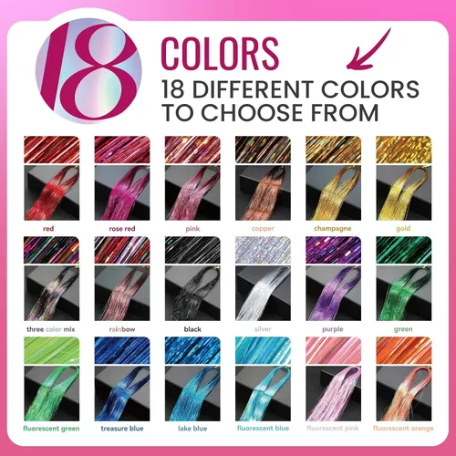 Miniatura 3 de NIACONN Kit de extensiones de oropel con purpurina de 18 colores con herramientas y cuentas, 48 pulgadas, mechones de tracción brillantes de hadas