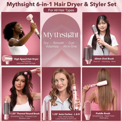 Miniatura 2 de Mythsight StyleVibe - Estilizador de aire 6 en 1, secador de pelo y cepillo secador con rizo de envoltura automática L/R, secado rápido, peinados