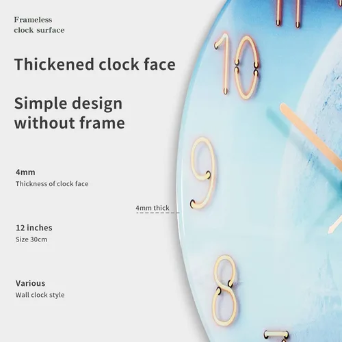 Miniatura 7 de Reloj de pared redondo de 12 pulgadas, silencioso, sin tictac, funciona con pilas, con lente de vidrio templado, relojes decorativos de cuarzo
