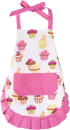 Claswcalor Delantal de cocina para niños y niñas, 100% algodón, lindo delantal para hornear cupcakes, delantal de cocina ajustable, delantal rosa