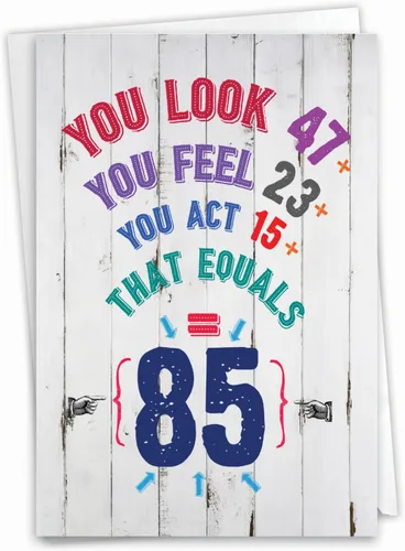 NobleWorks - Tarjeta de feliz cumpleaños número 85 divertida - Celebración de 85 años, tarjeta de humor de hito para abuelos, padres - Ecuación de