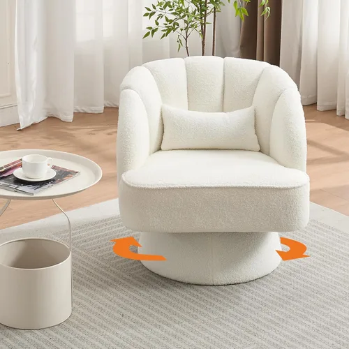 Miniatura 35 de GarveeHome Silla de acento moderna giratoria de barril, sillón tapizado de terciopelo de 360 grados con respaldo a rayas y acolchado suave, cómoda