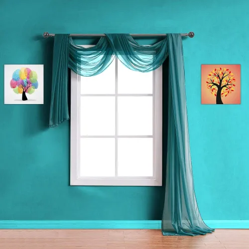 Miniatura 23 de Warm Home Designs Bufanda transparente de 24 pies de largo color azul polvoriento. Estas bufandas de cenefa de longitud XXL de 54 x 288 pulgadas