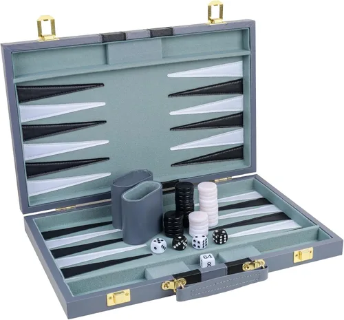 Miniatura 19 de Backgammon - Juego de 2 jugadores clásico de backgammon para adultos, juego de mesa con funda de piel sintética, portátil y juego de backgammon