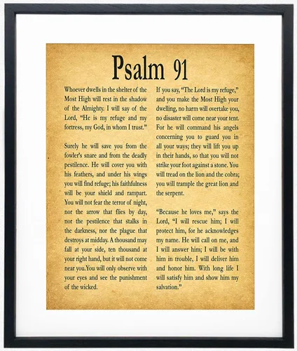 Póster enmarcado del Salmo 91 con impresión del Salmo 91, arte de pared cristiano, póster de regalo religioso Salmo 91, versículo de la Biblia,