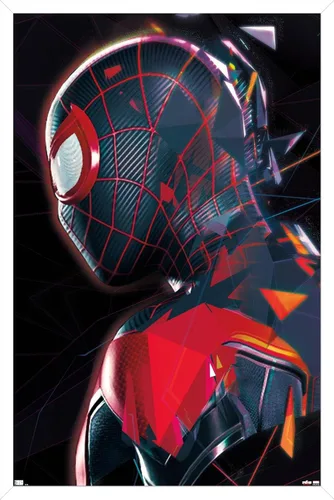 Trends International Marvel's Spider-Man: Miles Morales - Póster de pared de perfil, 22.37 x 34.00 pulgadas, versión enmarcada en blanco