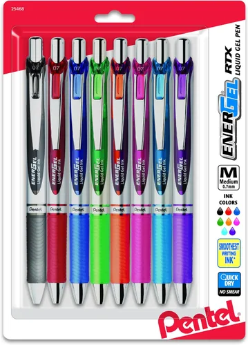 Miniatura 10 de Pentel EnerGel RTX - Bolígrafo de gel líquido retráctil (¹/₃₂ pulgadas), punta de metal, línea mediana, tinta de colores surtidos, paquete de 8