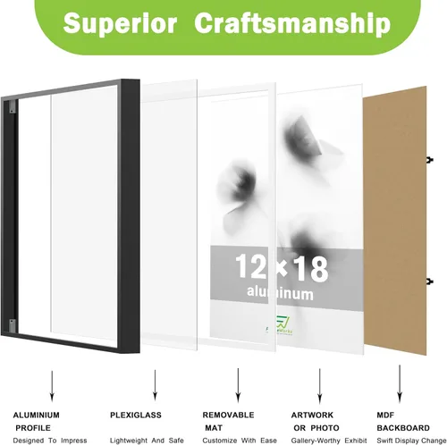 Miniatura 4 de FrameWorks Marcos para póster de aluminio cepillado de 12 x 18 pulgadas, diseño moderno de metal cepillado con plexiglás inastillable, perfecto