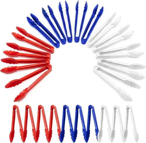 Miniatura 10 de Juego de 24 utensilios de plástico beige para servir, cucharas, tenedores y pinzas desechables resistentes (8 de cada uno), suministros de catering