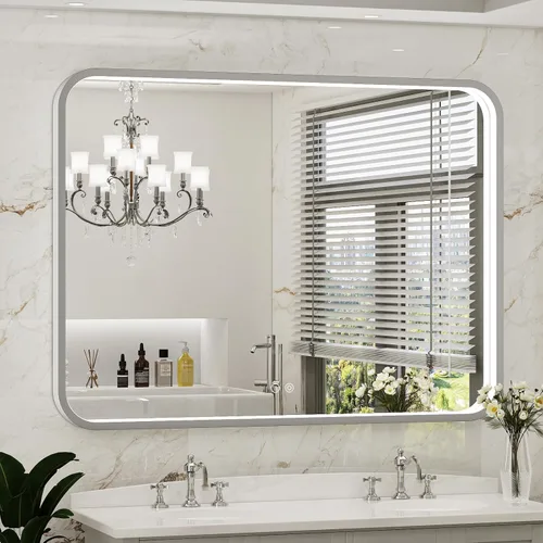 Miniatura 22 de Espejo de baño LED de 20 x 28 pulgadas con luces, marco de metal negro, espejo de tocador iluminado para pared, espejo LED regulable de 3000 K/4500