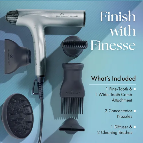 Miniatura 4 de Olivia Garden Secador de pelo profesional SuperHP de 1875 W para todo tipo de cabello, secador de pelo silencioso y de secado rápido, potente