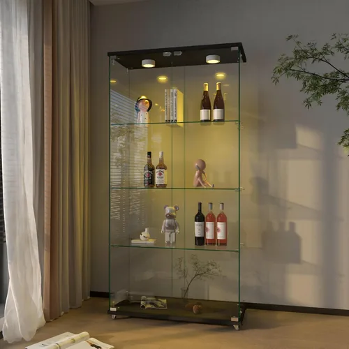 Miniatura 39 de Vitrina de cristal con 3 estantes con 2 puertas, vitrina de cristal transparente para sala de estar, dormitorio, 49.49 x 31.77 x 14.37 pulgadas