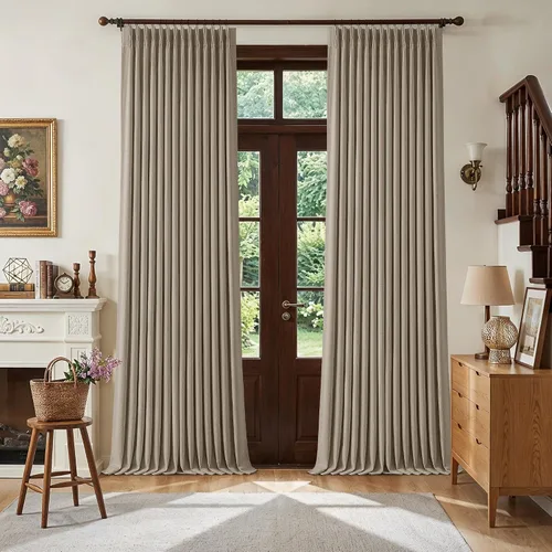 Miniatura 54 de Juego de 2 paneles de cortinas plisadas negras de 80 pulgadas para sala de estar, cortinas plisadas de lino con forro de 80 pulgadas de largo, 100%