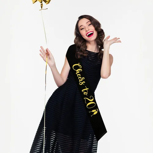 Miniatura 3 de Banda con texto en inglés "Cheers to 20", banda de oro negro con texto en inglés "It's My 20th Birthday" para mujeres y hombres, regalos de feliz 20