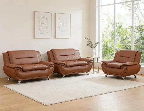 Miniatura 52 de Sofás Seccionales de Cuero, Conjuntos de Muebles de Sala de Estar, 3 Piezas Conjunto de Sofá Moderno para Sala de Blanco crema