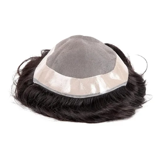 Miniatura 5 de Tupé de cabello humano para hombres con base de encaje francés y cabello ondulado natural virgen negro para hombre, peluca de pelo tipo tupé