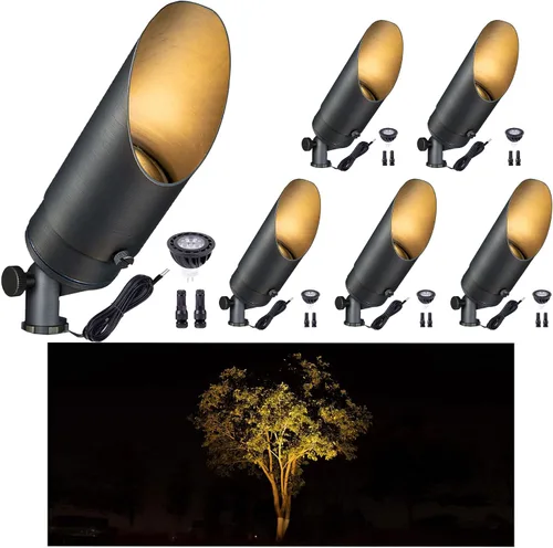 Miniatura 58 de Gardenreet Focos de paisaje de latón de bajo voltaje, luz LED para exteriores de 12 V, luces con cable IP65 impermeables, bronce antiguo