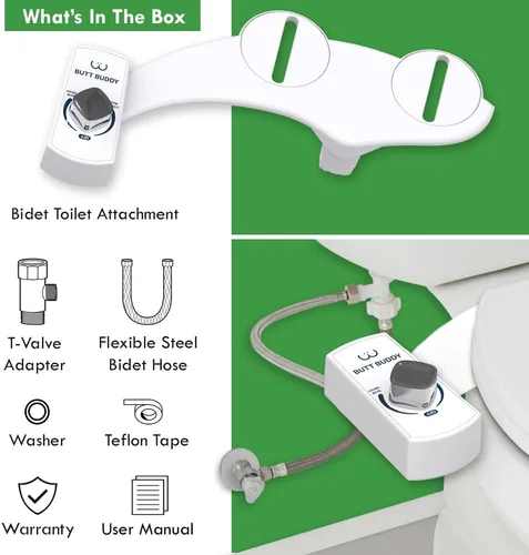 Miniatura 7 de BUTT BUDDY Duo - Accesorio para asiento de inodoro de bidé y rociador de agua dulce