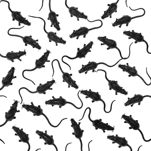 Gejoy 36 ratones falsos realistas ratones falsos ratones pequeños de plástico para bromas travesuras, terror, espeluznante decoración de fiesta Negro