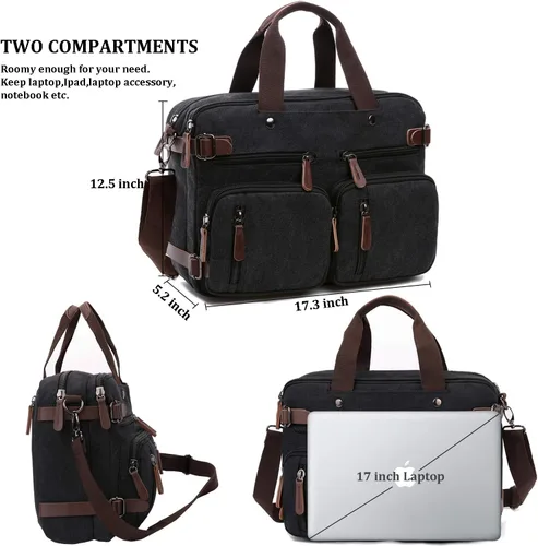 Miniatura 3 de CROCOD Mochila convertible 3 en 1 para laptop, bolsa de mensajero de 17.3 pulgadas para hombres, bolsa multifuncional de viaje para laptop para Negro