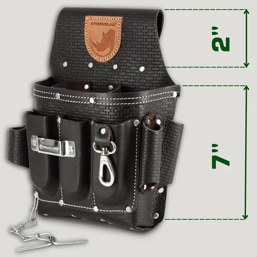 Miniatura 5 de STRONGLAD Cinturón de herramientas para electricistas de alta resistencia, bolsa de cuero de grano superior de 13 bolsillos, ajuste ajustable de 29