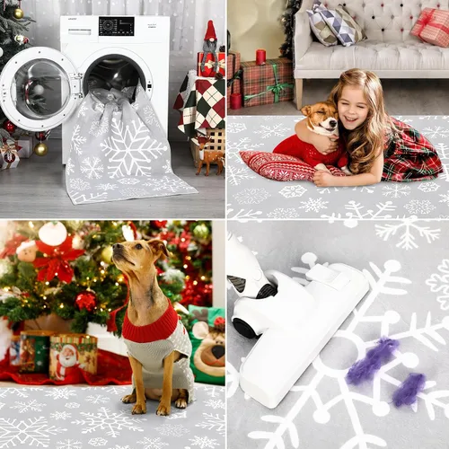 Miniatura 7 de ROYHOME Alfombra de Entrada de Navidad con Patrón de Copos de Nieve Antideslizante Resistente a las Manchas Decorativa para Festividades Lavable