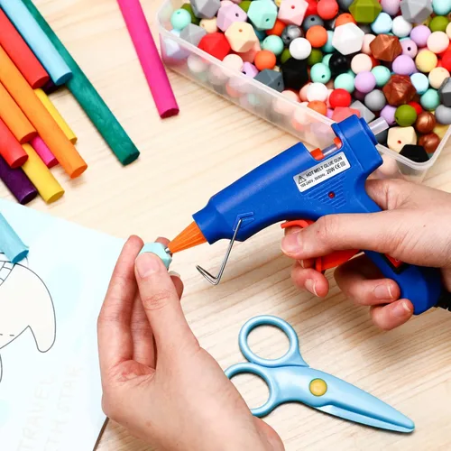 Miniatura 4 de Zhengmy 12 piezas mini pistolas de pegamento para manualidades, pistolas termofusibles, pegamento a baja temperatura con protección contra Azul