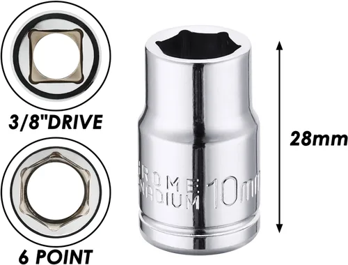 Miniatura 5 de MIXPOWER 6 piezas de 3/8" de 10 mm de profundidad y poco profunda, CR-V, métrico, acabado espejo, 6 puntas y 12 puntas