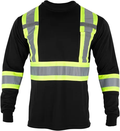 VENDACE Camiseta de trabajo de seguridad de alta visibilidad para hombre, ANSI Clase 2, camisa de manga larga reflectante con bolsillo (negro, L)