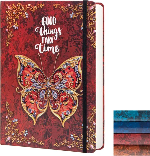 Miniatura 8 de Diario universitario para escribir-B5 - Cuaderno de tapa dura en relieve de mariposa 3D - Diario de escritura para mujeres con banda elástica