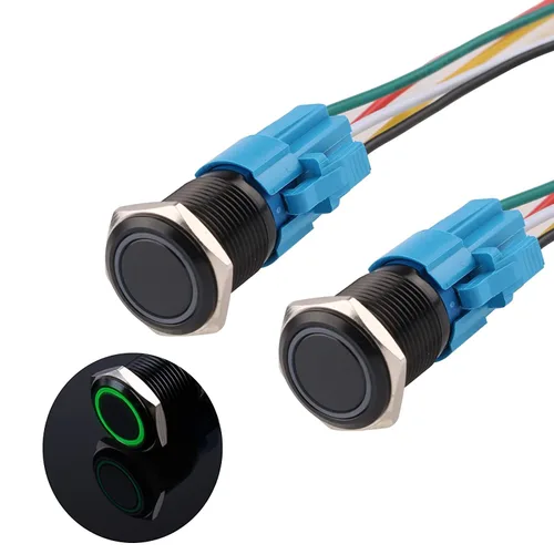Miniatura 9 de Interruptor de botón con cierre de 0.630 in, anillo 3A, LED, 12V-24V, interruptor de botón de metal negro, carcasa de aluminio autobloqueante