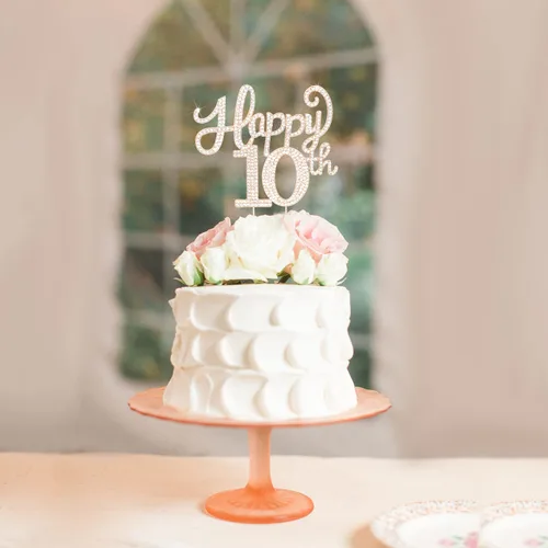Miniatura 2 de LASKYER Decoración de feliz cumpleaños número 10, decoración de pastel de diamantes de imitación dorados de 10º cumpleaños – Letrero de metal