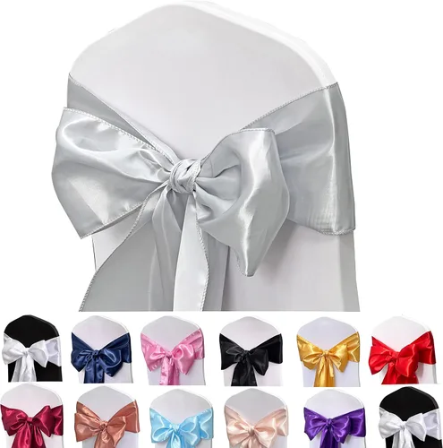Miniatura 16 de Bandas de satén para silla, lazos para silla, 12 lazos para silla, bandas traseras para bodas, fiestas, eventos, banquetes, decoración de fundas