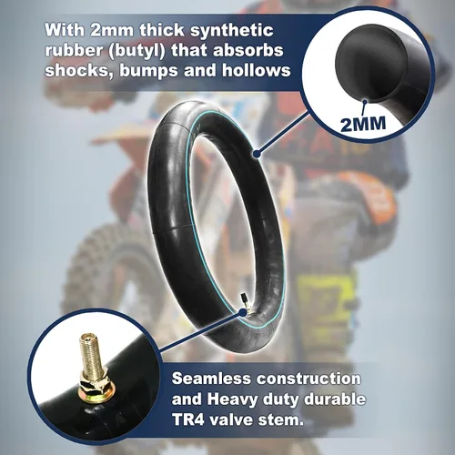 Miniatura 4 de Cámara de aire resistente de 70/100-17 (2.50/2.75-17) de servicio pesado – Butilo reforzado de 2 mm, válvula TR4 – Compatible con Honda CRF125/150