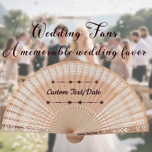 Miniatura 7 de Ventilador de mano personalizado, abanicos de boda personalizados, abanicos de mano plegables de madera con bolsas de organza, recuerdos de boda 30