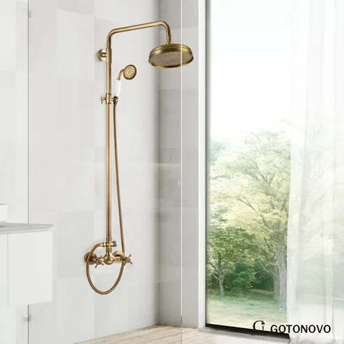 Miniatura 8 de Accesorio de ducha de doble función fijado 8 cabezal de ducha de lluvia 2 pomos dobles mango cruzado Latón antiguo