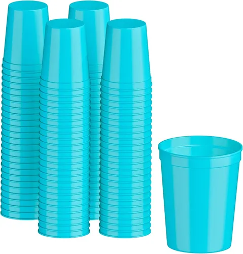 Miniatura 113 de PartyPrints Paquete de 100 vasos de plástico en blanco reutilizables de 10 a 12 onzas, vasos de estadio a granel, sin BPA, aptos para lavavajillas