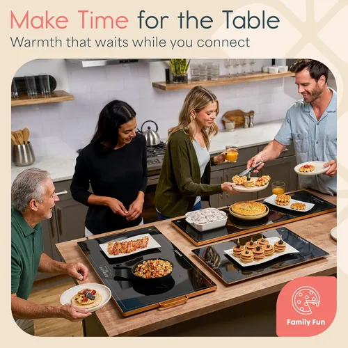 Miniatura 2 de ThermaPlate - Bandeja de calentamiento grande Calentador eléctrico de alimentos de vidrio de 31.5 x 17.5 pulgadas para cocina, fiestas y bufés