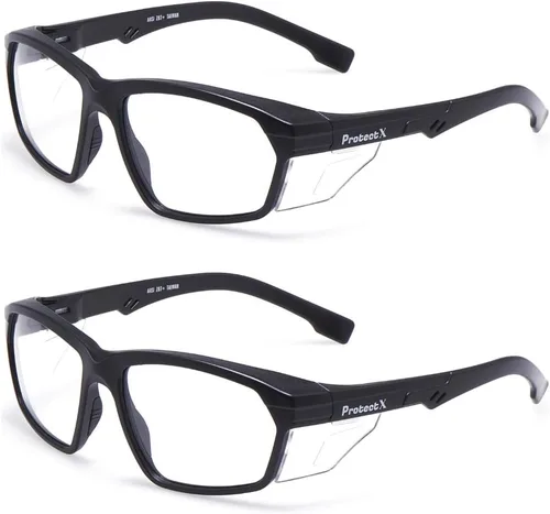 Miniatura 44 de ProtectX Anteojos de seguridad clásicos, lentes antivaho resistentes a los arañazos, gafas protectoras para el trabajo, interior/exterior, ANSI Z87.1