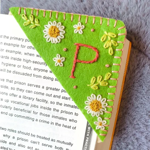 Miniatura 14 de Marcapáginas de esquina bordadas a mano personalizadas, Marcadores para mujeres, Marcador personalizado para los amantes de los libros, lindo Verde