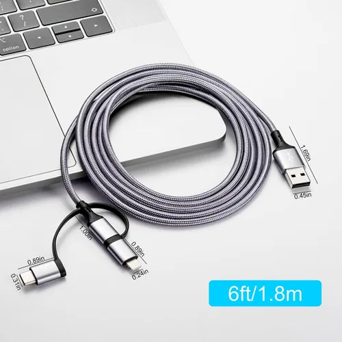 Miniatura 6 de Cable de carga múltiple [paquete de 2 unidades de 6 pies] 3 en 1, cable de carga USB trenzado de nailon para múltiples dispositivos