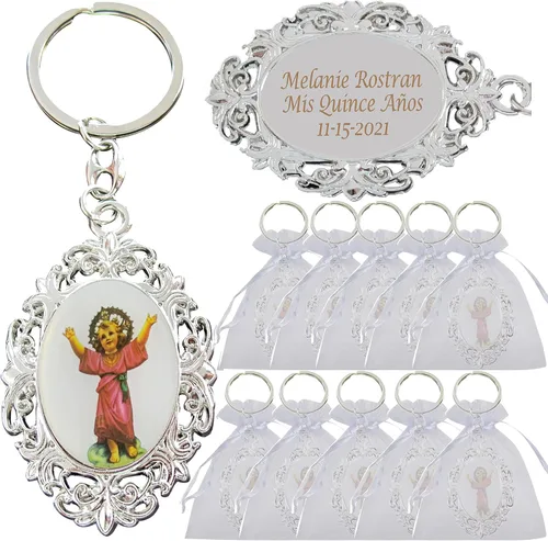 12 llaveros de metal personalizados para niño divino Jesús – Grabado Metal Bautismo Favor/Presentación de 3 años/Recuerdos de Bautizo/Divino Nino