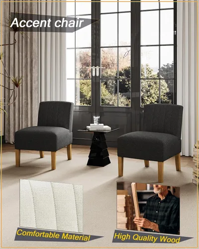 Miniatura 4 de VIRRMO Sillas de Acento sin Brazos para Sala de Estar, Silla Slipper Moderna Sillas de Sala de Estar con Patas de Madera Sólida, Silla de Tocador
