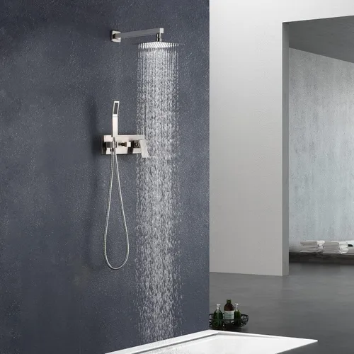 Miniatura 3 de SUMERAIN Sistema de ducha de lluvia de níquel cepillado con ducha de mano, sistema de cabezal de ducha de equilibrio de presión con válvula áspera