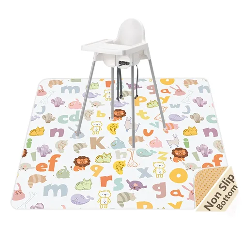 Miniatura 8 de Tapete de salpicaduras para bebé debajo de la silla alta, tapete de salpicaduras de 51 x 51 pulgadas, tapete impermeable y lavable, protector