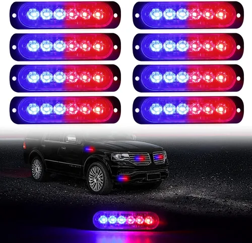 DIBMS Luces LED de emergencia estroboscópicas, 8X Rojo Azul 6 LED de advertencia estroboscópica emergencia intermitente luz de precaución