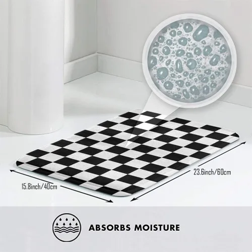 Miniatura 3 de Alfombra de baño antideslizante, impermeable, resistente a la suciedad, tablero de ajedrez, a cuadros, blanco y negro, alfombra para habitación